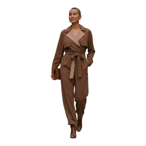 MUKOK STUDIO Belted Utility Jumpsuit Size S women’s pants camel/tan - Picture 2 of 13